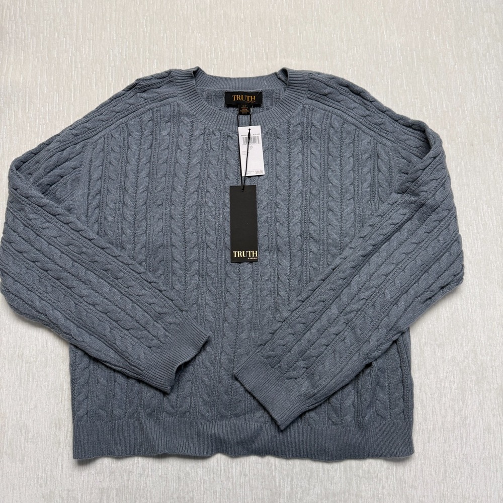 Truth By Republic Cable Knit Sweater Women Small Blue Haze Crew SOFT Luxurious
